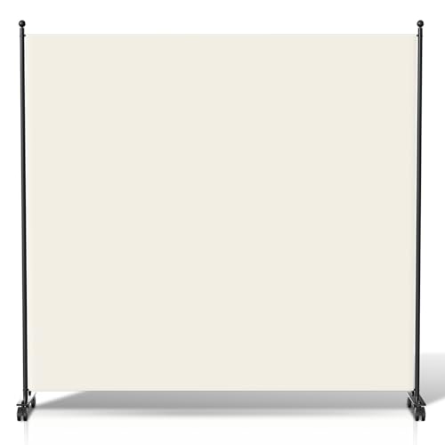 Jiubiaz Paravent Raumteiler Klappbar Trennwand, Paravent auf Rollen, Paravent 1-teilig, 187x181 cm, Raumtrenner klappbar Wand freistehend mit Breiten Füßen Stellwand aus Stoff Privatschutz - Beige von Jiubiaz