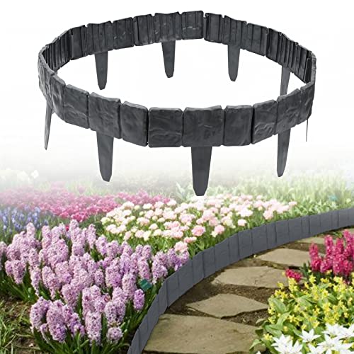 Jiubiaz Rasenkante in Steinoptik 12.5M Rasenkante Beeteinfassung Beetumrandung Mähkante Palisade Erdspieß Beet Garten dekorativ 1 Element BxHxT: 25x23x1 cm von Jiubiaz