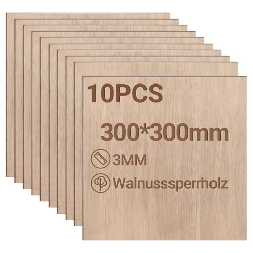 Jiubiaz Sperrholzplatte 3mm 300x300mm 10 Stück Walnuss holzplatte Zuschnitt Nach Bastelhölzer Holz für Modellbau Laserschnit Laser Gravur Holz Brennen Malerei DIY Ölmalerei Jiubiaz Sperrholzplatte 3mm 300x300mm 10 Stück Walnuss holzplatte Zuschnitt Nach Bastelhölzer Holz für Modellbau Laserschnit Laser Gravur Holz Brennen Malerei DIY Ölmalerei von Jiubiaz