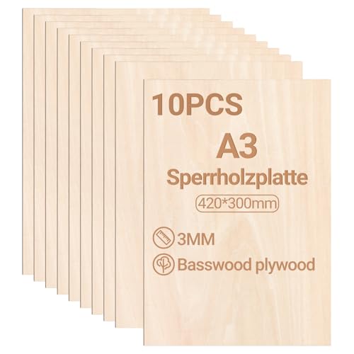 Jiubiaz Sperrholzplatte 3mm 420x300mm 10 Stück Linde holzplatte Zuschnitt Nach Bastelhölzer Holz für Modellbau Laserschnit Laser Gravur Holz Brennen Malerei DIY Ölmalerei Jiubiaz Sperrholzplatte 3mm 420x300mm 10 Stück Linde holzplatte Zuschnitt Nach Bastelhölzer Holz für Modellbau Laserschnit Laser Gravur Holz Brennen Malerei DIY Ölmalerei von Jiubiaz