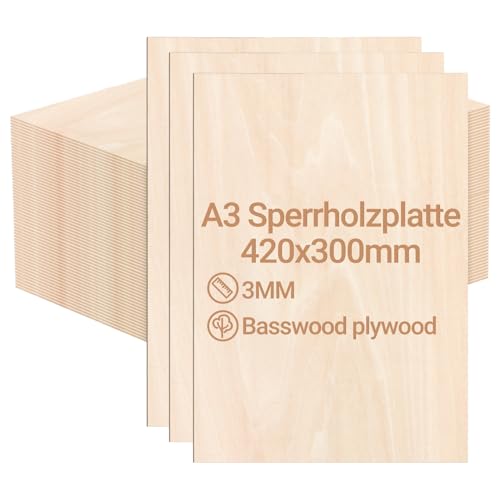 Jiubiaz Sperrholzplatte 3mm 420x300mm 50 Stück Linde holzplatte Zuschnitt Nach Bastelhölzer Holz für Modellbau Laserschnit Laser Gravur Holz Brennen Malerei DIY Ölmalerei Jiubiaz Sperrholzplatte 3mm 420x300mm 50 Stück Linde holzplatte Zuschnitt Nach Bastelhölzer Holz für Modellbau Laserschnit Laser Gravur Holz Brennen Malerei DIY Ölmalerei von Jiubiaz