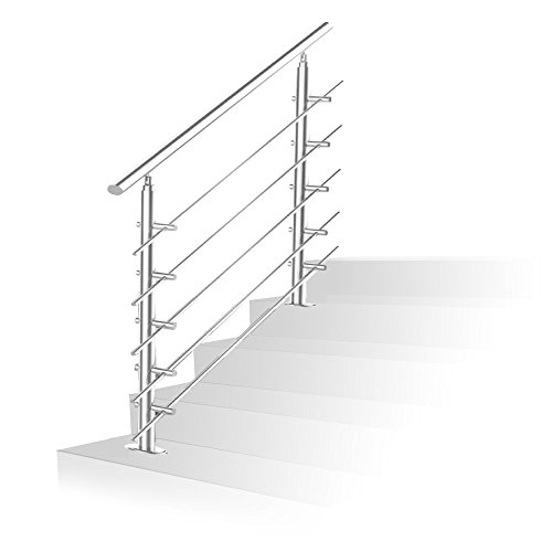 Jiubiaz Treppengeländer Edelstahl 120cm mit 5 Querstreben Innen und Außen Handlauf Geländer für Brüstung Balkon von Jiubiaz
