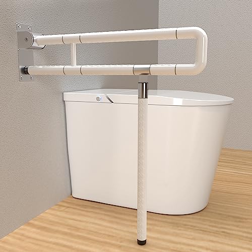 Jiubiaz Wandstützgriff Stützhilfe, 60 cm WC Haltegriff Klappbar Wandmontage Handlaufstange Unterstützt bis zu 150 kg Rutschfest Toiletten Wandstützgriff Stützhilfe für Senioren von Jiubiaz