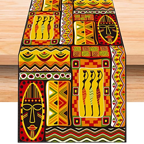 Tischläufer aus Leinen, afrikanischer Totems, 183 cm lang, afrikanischer amerikanischer Kwanzaa, schwarzer Geschichtsmonat, Juni, Dekorationen und Zubehör für Zuhause, Küche, Esszimmer, Tisch von Jiudungs