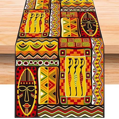 Tischläufer aus Leinen, afrikanischer Totems, 228 cm lang, afroamerikanischer Kwanzaa, schwarzer Geschichtsmonat, Juni, Dekorationen und Zubehör für Zuhause, Küche, Esszimmer, Tisch von Jiudungs