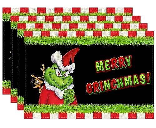 Leinen Grinch Weihnachten Platzsets Set von 4 Grinch Decor Whoville Weihnachten Xmas Winter Urlaub Home Küche Esszimmer Tischdekorationen von Jiudungs