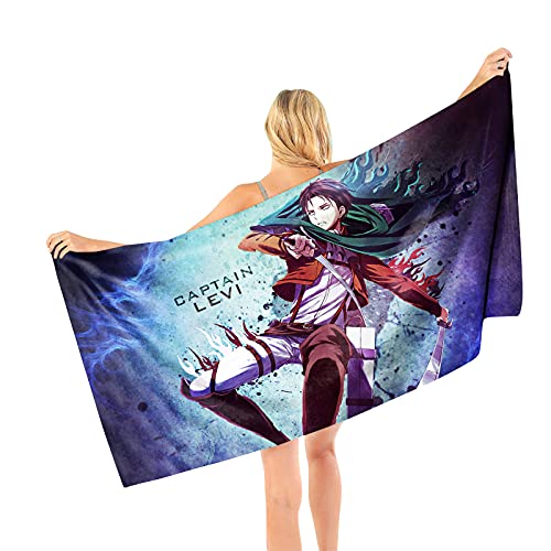 Jiumaocleu Anime Strandtuch, 70 x 140 cm, Mikasa Ackerman 3D Druck Badetuch, Schnell Trocknend, Mikrofaser, Ultraweich, Super Saugfähig, Handtuch für Pool, Bad, Camping, Strand (A) von Jiumaocleu