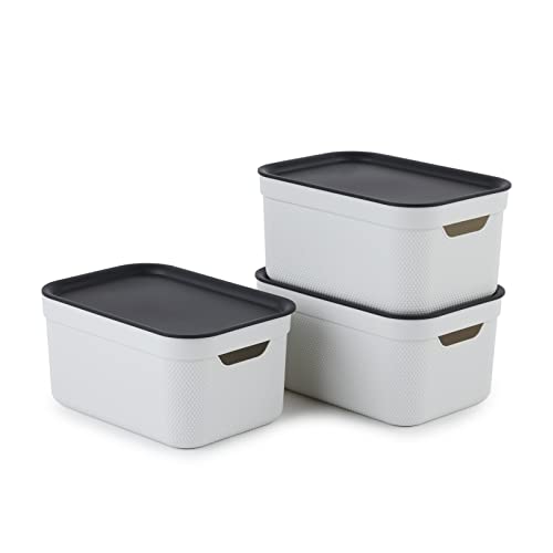 Jive Dekobox 3er-Set Aufbewahrungsbox 5l mit Deckel, Kunststoff (PP recycelt), weiss/anthrazit, 3x5l (26.5 x 18.5 x 13.2 cm) von Rotho