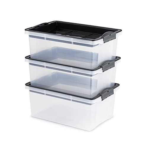Jive Dome Aufbewahrungsbox 13l mit Deckel, Kunststoff (PP) BPA-frei, dunkelgrau/transparent, 3x13l (40.5 x 28.3 x 28.9 cm) von Rotho
