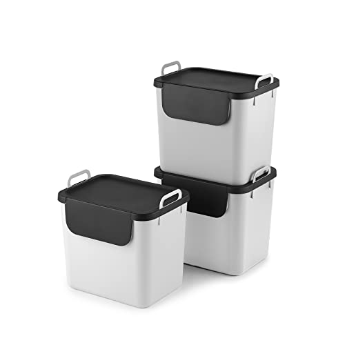 Jive Mülltrennsystem Set 3er-Set Mülltrennsystem 30l für die Küche, Kunststoff (PP recycelt), weiss, 3 x 30l (39.8 x 29.8 x 50.1 cm) von Rotho