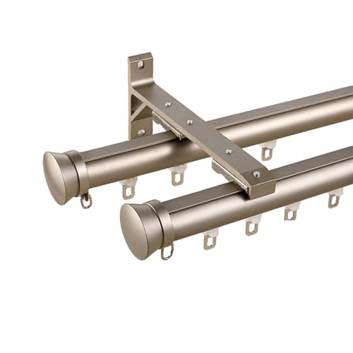 Gardinenstange Komplett-Set mit 2-läufiger Vorhangschiene, Inkl. Befestigungsmaterial，mit stummen Rollen，für Decken- oder Wandmontage für Fenster, Schlafzimmer, Duschen(Premium Gray,5.4m(17.7ft)) von JixCJHj