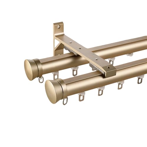 Gardinenstange Komplett-Set mit 2-läufiger Vorhangschiene, Inkl. Befestigungsmaterial，mit stummen Rollen，für Decken- oder Wandmontage für Fenster, Schlafzimmer, Duschen(Space Gold,1m(3.3ft)) von JixCJHj