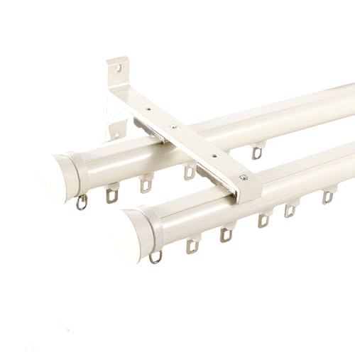 Gardinenstange Komplett-Set mit 2-läufiger Vorhangschiene, Inkl. Befestigungsmaterial，mit stummen Rollen，für Decken- oder Wandmontage für Fenster, Schlafzimmer, Duschen(Warm White,5.4m(17.7ft)) von JixCJHj