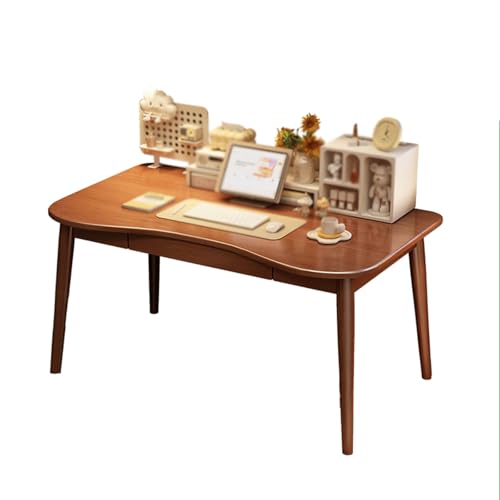 JixCJHj Schreibtisch，Computertisch，Gaming Tisch，Kleiner Computertischs，platzsparender，mit Schubladen，einfacher Aufbau, für kleine Räume,Schlafzimmer,Student(Walnut,80 * 60cm(31 * 24in)) von JixCJHj