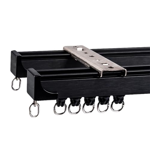 Vorhangschiene Komplett-Set mit 2-läufiger Vorhangschiene, Inkl. Befestigungsmaterial.mit stummen Rollen für Decken- oder Wandmontage für Fenster, Schlafzimmer, Duschen(Brushed Black,1.9m(6.2ft)) von JixCJHj