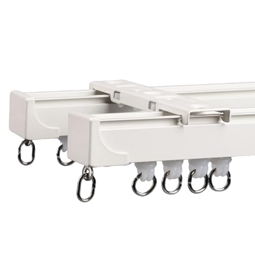 Vorhangschiene Komplett-Set mit 2-läufiger Vorhangschiene, Inkl. Befestigungsmaterial.mit stummen Rollen für Decken- oder Wandmontage für Fenster, Schlafzimmer, Duschen(Ivory White,4.9m(16.1ft)) von JixCJHj