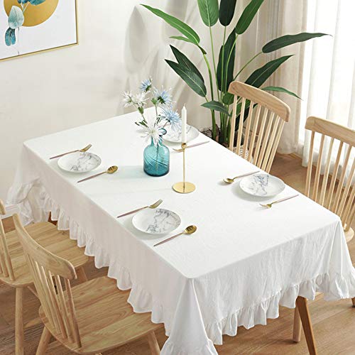 Jjoer Table Cloth Rechteckig Tischtuch Waschbare Tischdecke Leinen ReinweißE RüSche Tischdecke Quadratisch for Tisch Dekoration Esszimmer 140X180,White von Jjoer