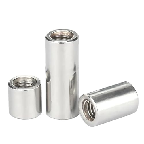 304 Edelstahl M2-M16 Verlängerung verdicken runde Säulenverbindungskupplungsmutter zylindrische Verbindungsmutter, Silber, OD5xM2,5x5 (10 Stück) von Jjoias