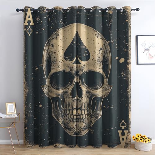 Jkepztyl Schlafzimmer Blickdicht Vorhang Gothic Totenkopf, Wohnzimmer Deko Verdunkelung Gardine Skelett Thriller, Thermovorhang Fenster Vorhänge mit Ösen 2er Set, H245 x B140 cm von Jkepztyl
