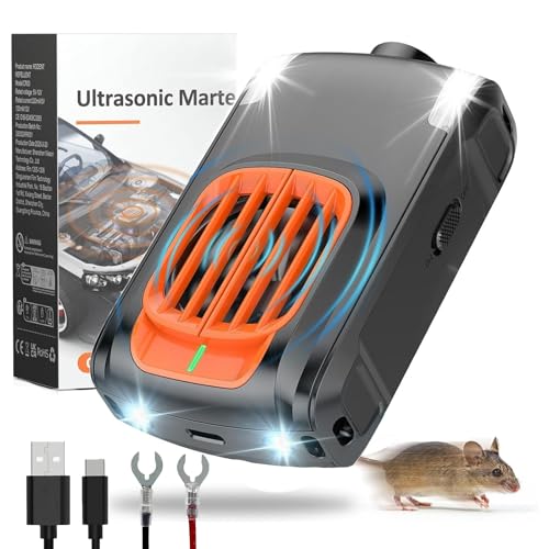 Jkevow Marderschreck Auto Ultraschall, Marderabwehr 12V Autobatterie & AA-Batterie & USB,Marderabwehr für Auto, Motorraum, Garten, Dachboden, Haus von Jkevow