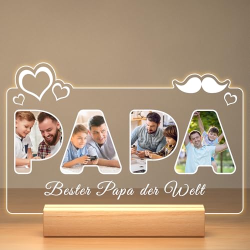 Jkolalin Personalisierte Geschenke für Papa, Personalisierte Foto Acrylglas Platte mit Nachtlicht, Personalisiert Bilderrahmen mit Foto, Personalisierte Vatertagsgeschenk für Papa von Jkolalin