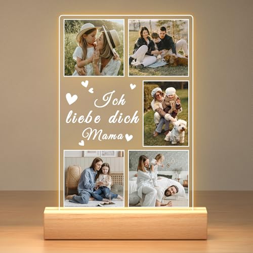 Jkolalin Personalisierte Muttertagsgeschenk für Mama, Personalisierte Foto Acrylglas Platte mit Nachtlicht, Personalisiert Bilderrahmen mit Foto, Personalisierte Geschenke für Mama, Baby, Kinder von Jkolalin