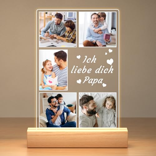 Jkolalin Personalisierte Vatertagsgeschenk für Papa, Personalisierte Foto Acrylglas Platte mit Nachtlicht, Personalisiert Bilderrahmen mit Foto, Personalisierte Geschenke für Papa von Jkolalin