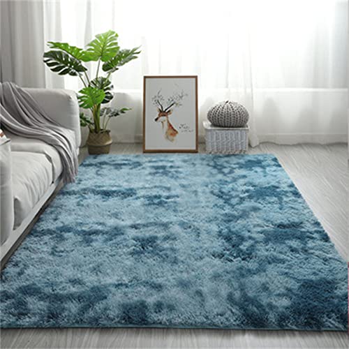 Teppich Wohnzimmer Flauschig Kinderzimmer Teppich Schlafzimmer Hochflor Teppiche Wohnzimmer Langflor rug Modern Design Pflegeleicht für Wohnzimmer küche Esszimmer Schlafzimmer(Blau(1),120x160cm) von Jllcyr