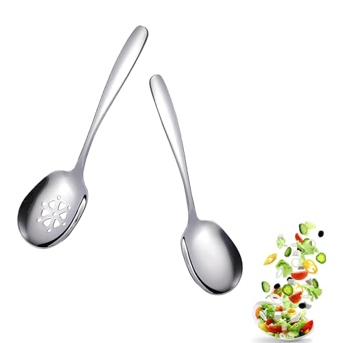 2 Stück Servierlöffel und Geschlitzte Löffel Aus Edelstahl, Edelstahl Slotted Serving Spoon, Servierlöffel Aus Edelstahl, für Buffetrestaurants, Familienfeiern, Picknicks und Partys (25 cm) von Jlnmmn