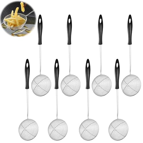 8 Stück Edelstahl Feinmaschig Fonduesieb, Fondue Sieb Siebkelle, Schaumlöffel, Schaumlöffel Edelstahl, Küchensieb Schöpflöffel, Abseihlöffel, für Garen von Gemüse Pilzen Fleisch Fisch, 29 cm von Jlnmmn