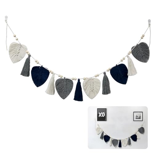 Jlnmmn 150 cm Makramee Wandbehang, Boho Deko Makramee Wandbehang, Chic Tapisserie Fransengirlande, für Wohnzimmer, Schlafzimmer, Kinderzimmer (dark blue) von Jlnmmn