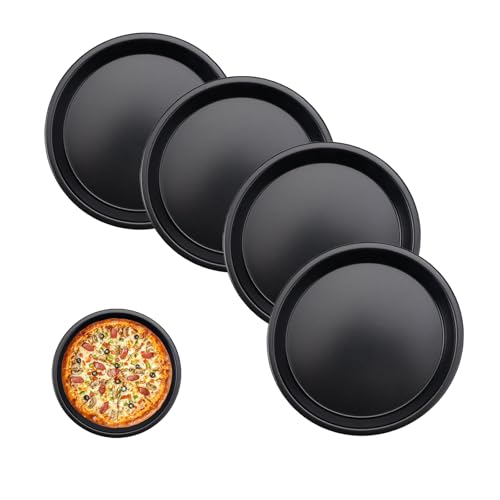 Jlnmmn 4 Stück Pizzabackform Carbonstahl, Klein Pizzabackbleche Rund, Antihaftbeschichtet Pizzabackbleche Set, für Pizza, Flammkuchen, Kuchen von Jlnmmn