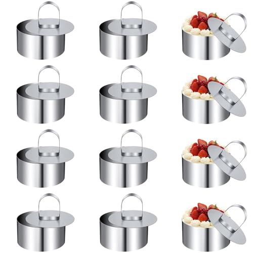 Jlnmmn Tortenring, 12 Stück Edelstahl Backring, Dessertringe und Speiseringe Set, Dessertringe mit Deckel, Hochtemperaturbeständig, Leicht zu Lösen, Für Mousse Ring Biskuit Keks Donut Backformen von Jlnmmn