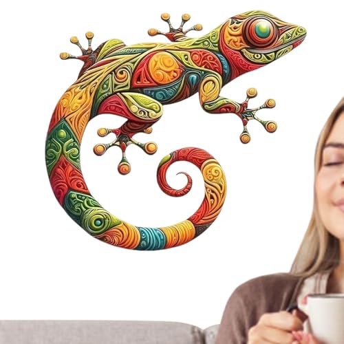 Gecko Wanddekoration, Metall Gecko Wandkunst | Echse Metal Art Outdoor Decor | Wasserdichte Farbenfrohe Eisenskulptur, Wohndekoration Yard Statuen Für Gartenzaun Im Innenbereich Im Freien Im Freien von Jlobnyiun