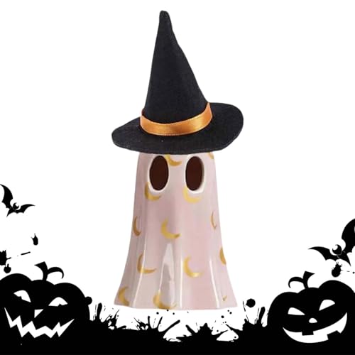 Halloween Geisterfigur | Etagere Deko Statue Halloween | Dekorative Kunstharz Geisterfigur Mit Beleuchtung Und Hexenhut Für Nachttisch Bücherregal Fensterbank von Jlobnyiun