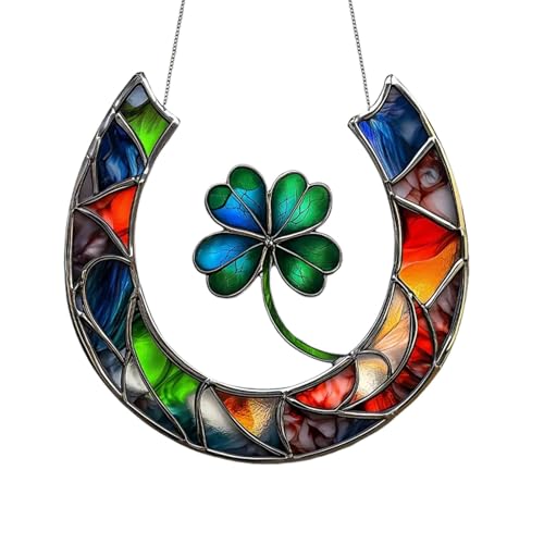 Jlobnyiun 2D-Acryl-Kleeblatt-Ornament, 2D-Hufeisen-Ornament, Kleeblatt-Ornament, Hufeisen, rustikales Bauernhofdekor, künstlerisches Ornament von Jlobnyiun