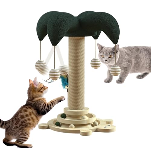 Katzenpostkratzer - natürliche Sisaloberfläche, interaktiver Spielzeug Turntable | Stabiler vertikaler Kletterbaum mit rollender Ballunterhaltung, Kratzer mit mehreren Ebenen für Haustiere Innengebrau von Jlobnyiun
