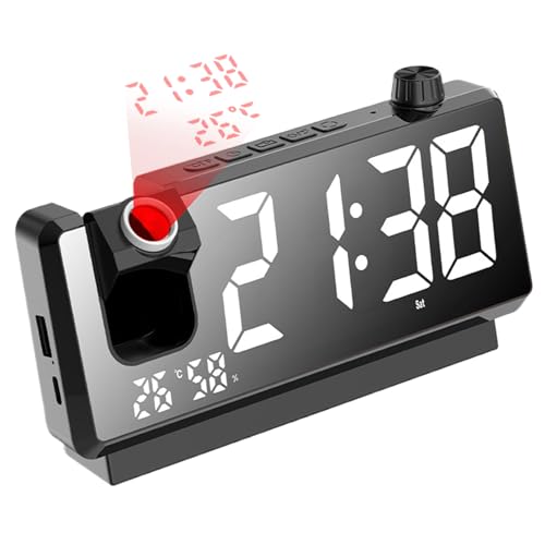 Projektion Wecker - Digital Time Display, Smart Electronic -Bett | 180 -Grad -Rotatable LED mit Temperatursensor, Multifunktionaler Projektor für Schlafzimmer -Wohnreise tragbarer täglicher Gebrauch von Jlobnyiun