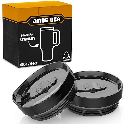 Jmoe USA 1.2 l Schiebedeckel für Stanley 1.1 l Adventure Quencher H2.0 Flowstate Becher mit Griff, auslaufsicher und auslaufsicher, spülmaschinenfest (schwarz, 2er-Pack) von Jmoe USA