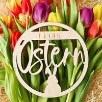 Holzschild "Frohe Ostern" Türschild Holzdekoration Kranz Naturholz von JmomentsShop