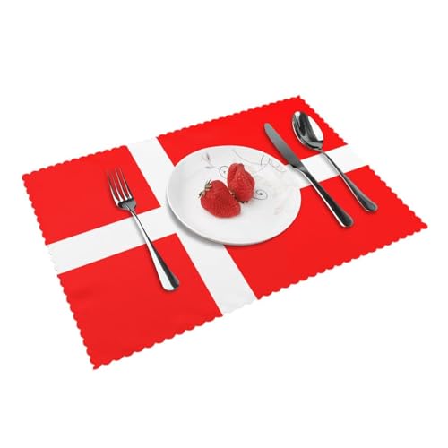 Tischsets mit dänischer Flagge, 4 Stück, gewebte Vinyl-Tischsets, waschbar und langlebig, Tischsets, für Innen- und Außenbereich von Jmorco