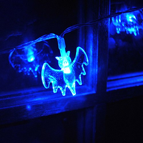 Batteriebetriebene Halloween Fledermaus-Lichterkette mit 20 blauen LEDs an / funkelndem Halloween Party Fenster Tür Dekoration Weihnachten von JnDee