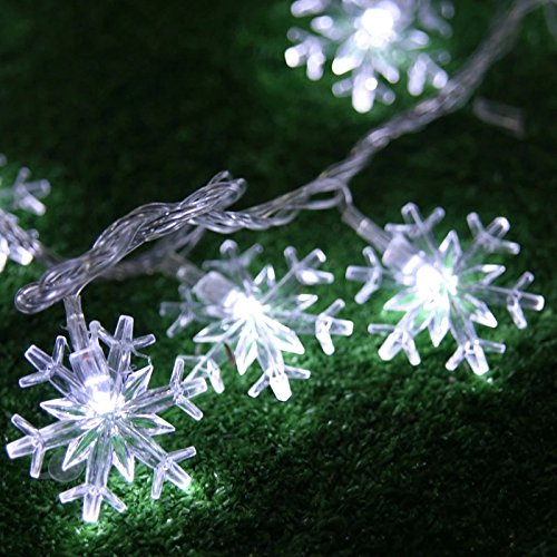 LED-Lichterkette mit Schneeflocken-Motiv, batteriebetrieben, 3 m, 20 LEDs, Ein/Aus/Blinken, perfekt für Weihnachten, Hochzeiten und Partys (kaltweiß) von JnDee