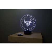 Lampe De Chevet Personalisierbar Veilleuse Illusion 3D Astrologie Taureau 16 Couleurs & Télécommande von JnbMaker