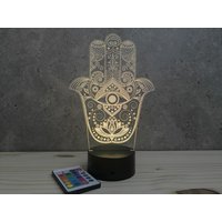 Lampe De Chevet Personalisierbar Veilleuse Illusion 3D Main Fatma Khamsa 16 Couleurs & Télécommande von JnbMaker