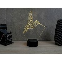 Lampe Led Illusion 3D Tuch Oiseau Colibri Origami Personalisierbar - 16 Couleurs Avec Télécommande Fabriquée En France von JnbMaker