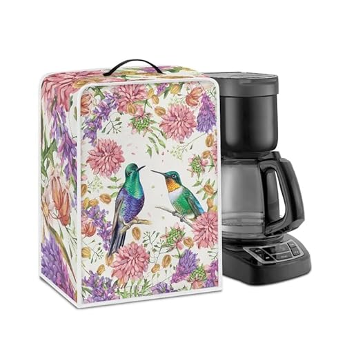 Jndtueit Kolibri-Kaffeemaschinen-Stoffbezug, Vogel-Blume, Büro, Küchengeräte, Organizer, Tasche, Abdeckung, buntes Blumenmuster mit Tragegriff oben von Jndtueit