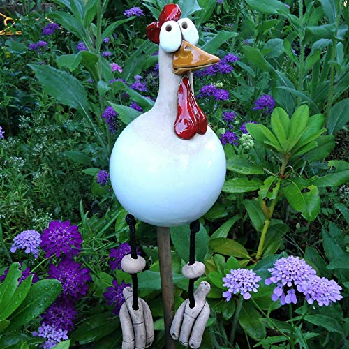 Keramik Huhn Gartendeko, Tierfigur Gartenstecker Keramikfigur Handarbeit Ornament, Gartendeko Huhn Deko,Handarbeit Gartenstatue Dekorative Henne Huhn Gartenstecker,Gartenfigur Gartendekoration von errcom