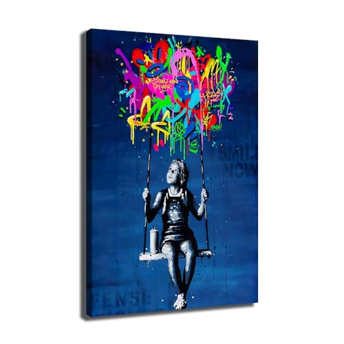 JoOcLa Banksy Bilder Leinwand Poster Gemälde Canvas Wall Art Abstrakte Graffiti Street Kunstdruck Wandbilder Wandkunst Drucke Wohnzimmer Dekoration Bereit Deko (Mit Rahmen 00A, 40x60cm (16x24inch)) von JoOcLa