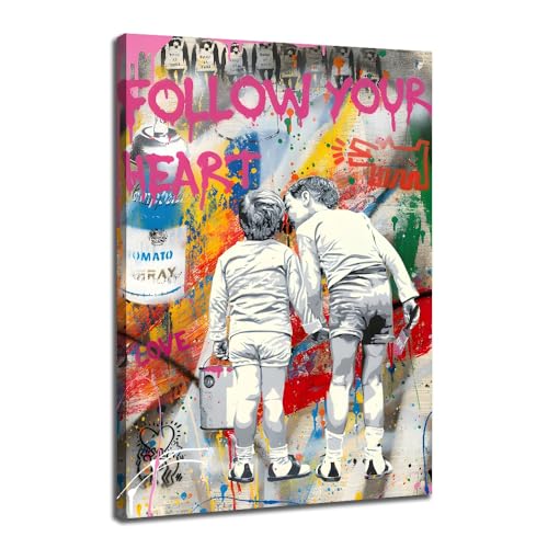 JoOcLa Banksy Bilder Leinwand Poster Gemälde Canvas Wall Art Abstrakte Graffiti Street Kunstdruck Wandbilder Wandkunst Drucke Wohnzimmer Dekoration Bereit Deko (Mit Rahmen 00C, 40x60cm (16x24inch)) von JoOcLa